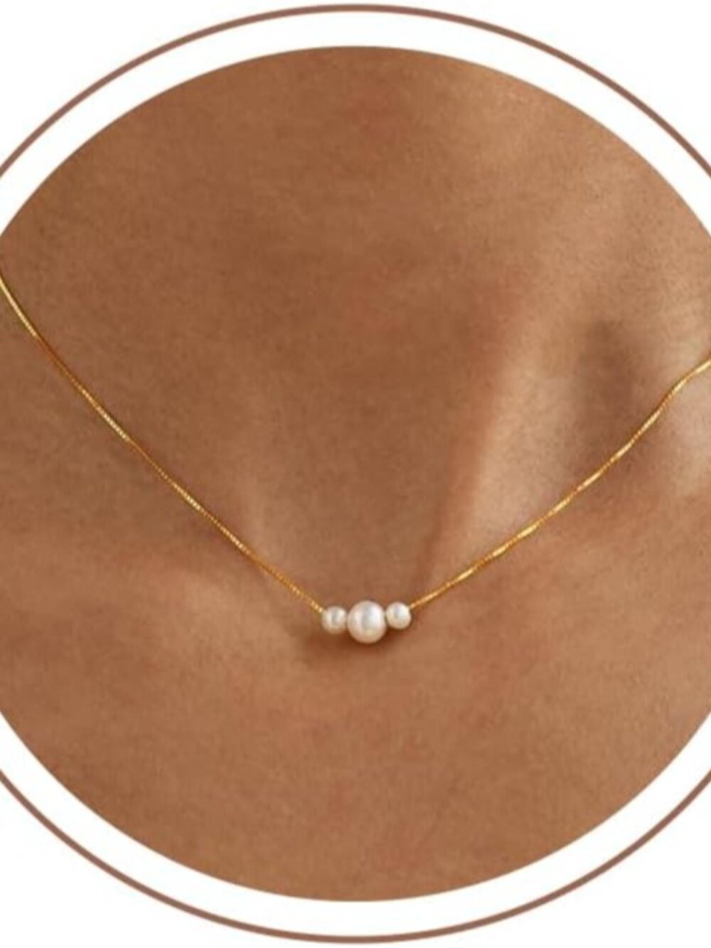 Gold Pearl Necklaces for Women Trendy, 14K Gold Plated Dainty Necklace Simple La